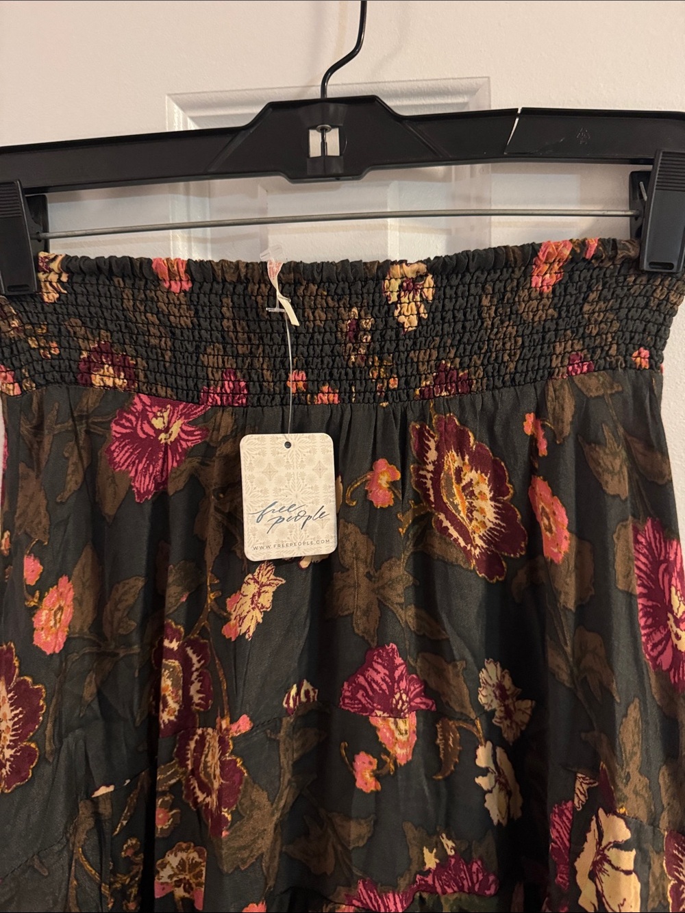 Free People Black Floral High-Low Ruffle Maxi Skirt with Pink & Green Accents - Picture 6 of 10